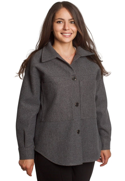 Сив стилен жакет в големи размери с джобове - Maxi Market