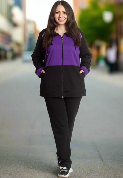 Спортен макси екип с джобове и цветна платка в лилаво - Maxi Market