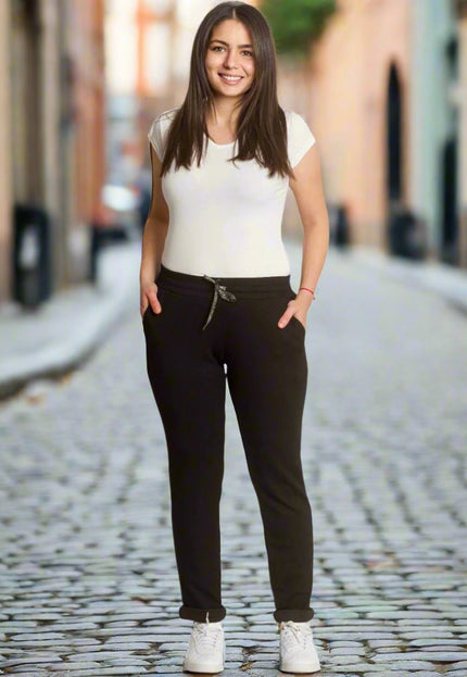 Спортно-елегантно дамско долнище с ластик и връзки