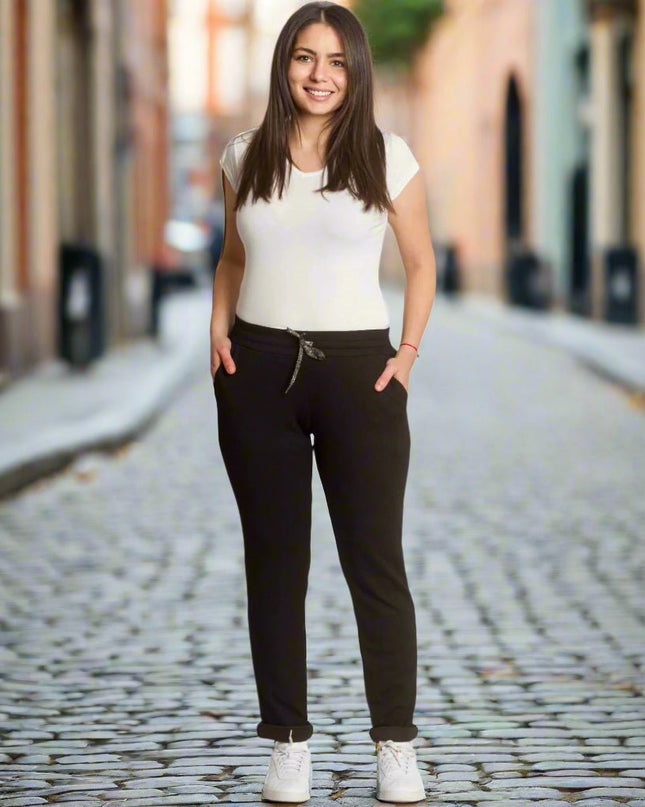 Спортно-елегантно дамско долнище с ластик и връзки