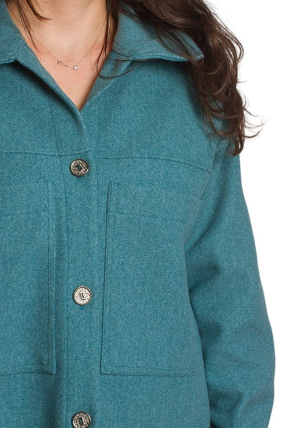 Стилен жакет с джобове в петролен цвят и големи размери - Maxi Market