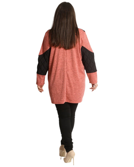 Стилна коралова туника с джобчета и обло деколте - Maxi Market