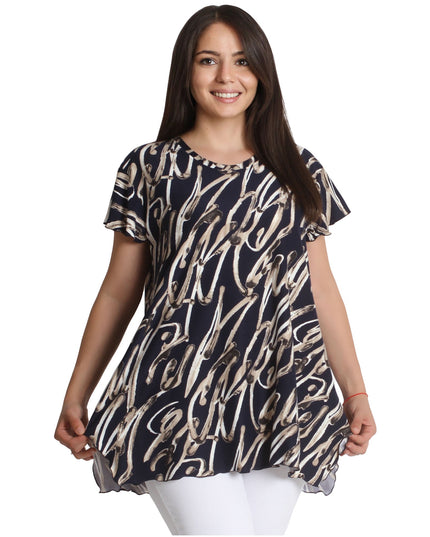 Стилна туника с асиметричен дизайн - Къс ръкав - 2XL, 3XL, 4XL, 5XL - Пролет - Лято - Maxi Market