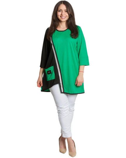 Стилна туника с джобче и контрастен кант в големи размери - Maxi Market