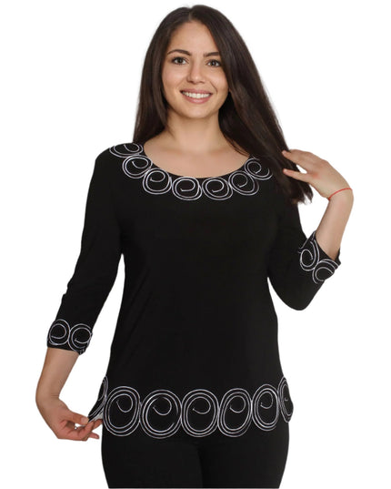 Стилна туника с красиви орнаменти - Черен цвят - Права кройка - L,XL,2XL,3XL,4XL - Всички сезони - Maxi Market