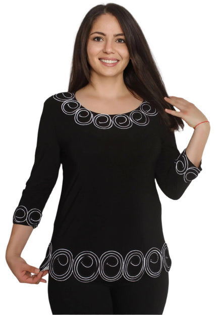 Стилна туника с красиви орнаменти - Черен цвят - Права кройка - L,XL,2XL,3XL,4XL - Всички сезони - Maxi Market