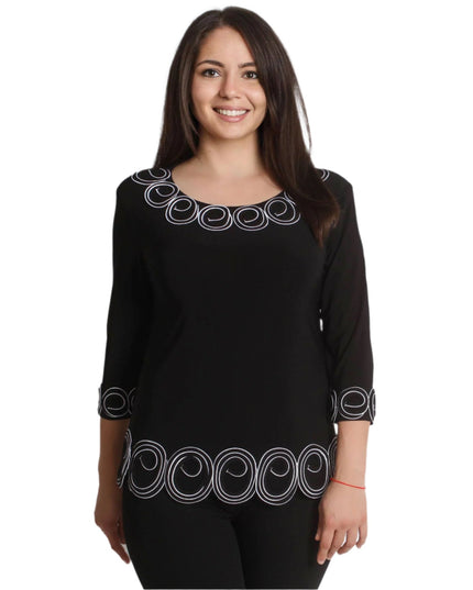 Стилна туника с красиви орнаменти - Черен цвят - Права кройка - L,XL,2XL,3XL,4XL - Всички сезони - Maxi Market
