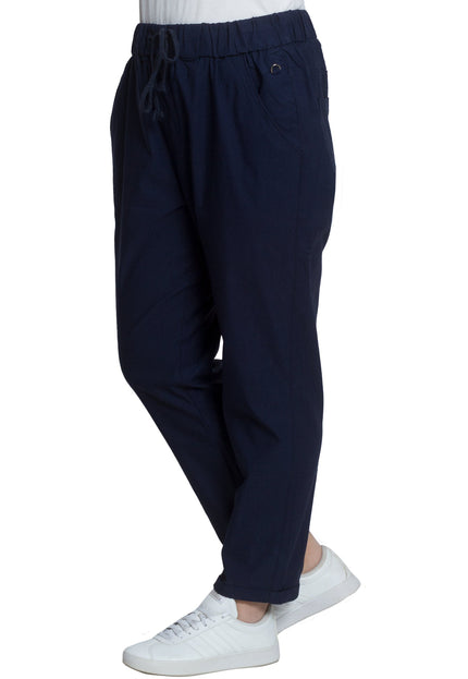 Свободен панталон с висока талия и джобове в тъмносин цвят - Maxi Market