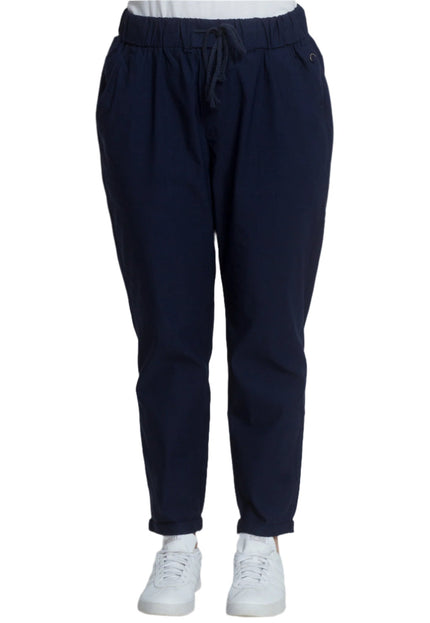 Свободен панталон с висока талия и джобове в тъмносин цвят - Maxi Market