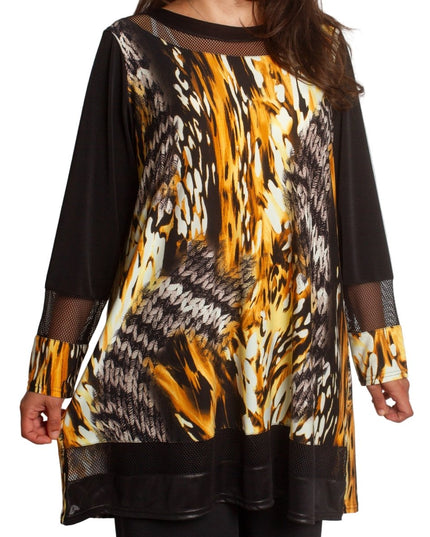 Свободна туника с абстрактен десен в жълто - оранжеви тонове - Maxi Market
