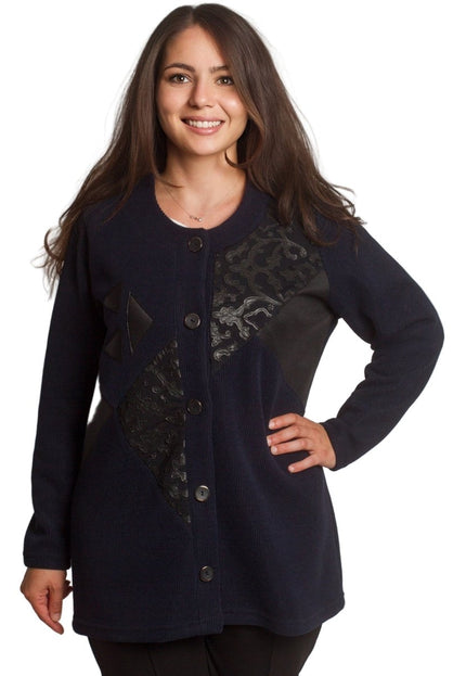 Тъмносин жакет с декоративни апликации в големи размери - Maxi Market