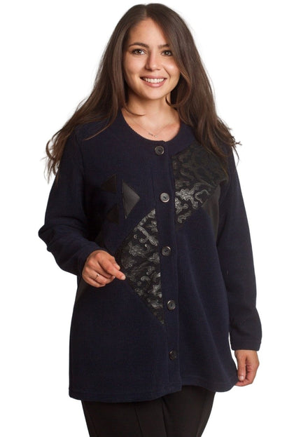 Тъмносин жакет с декоративни апликации в големи размери - Maxi Market