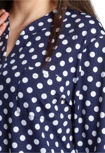 Тъмносиня макси риза на бели точки с V - образно деколте 5XL 6XL 7XL - Maxi Market