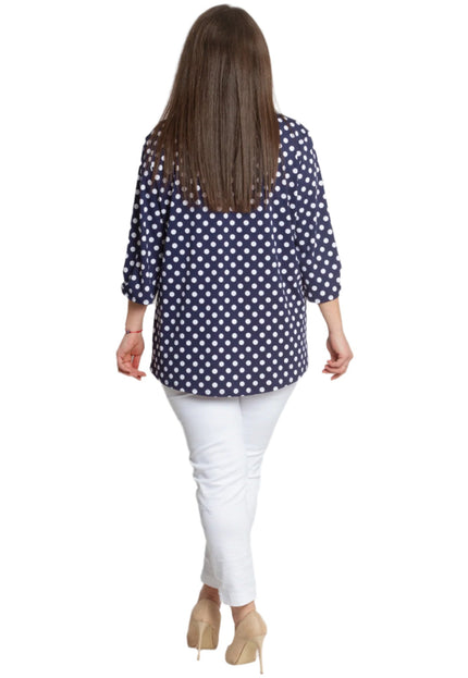 Тъмносиня макси риза на бели точки с V - образно деколте 5XL 6XL 7XL - Maxi Market