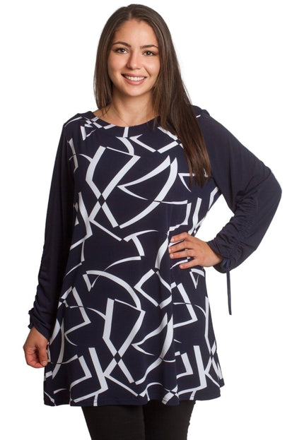 Тъмносиня туника с лодка деколте и свободна кройка - Maxi Market