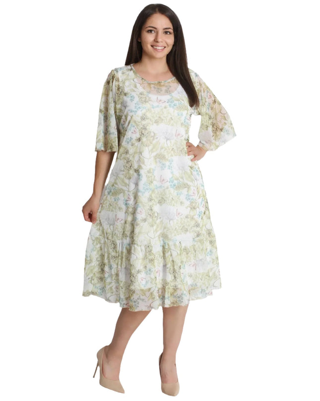 Цветна рокля от две части на цветя - Шифон - 3XL,4XL - Свободна Кройка - Пролет - Лято - Maxi Market