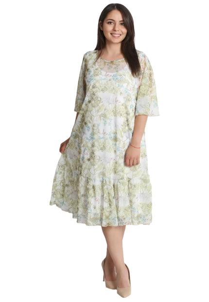 Цветна рокля от две части на цветя - Шифон - 3XL,4XL - Свободна Кройка - Пролет - Лято - Maxi Market