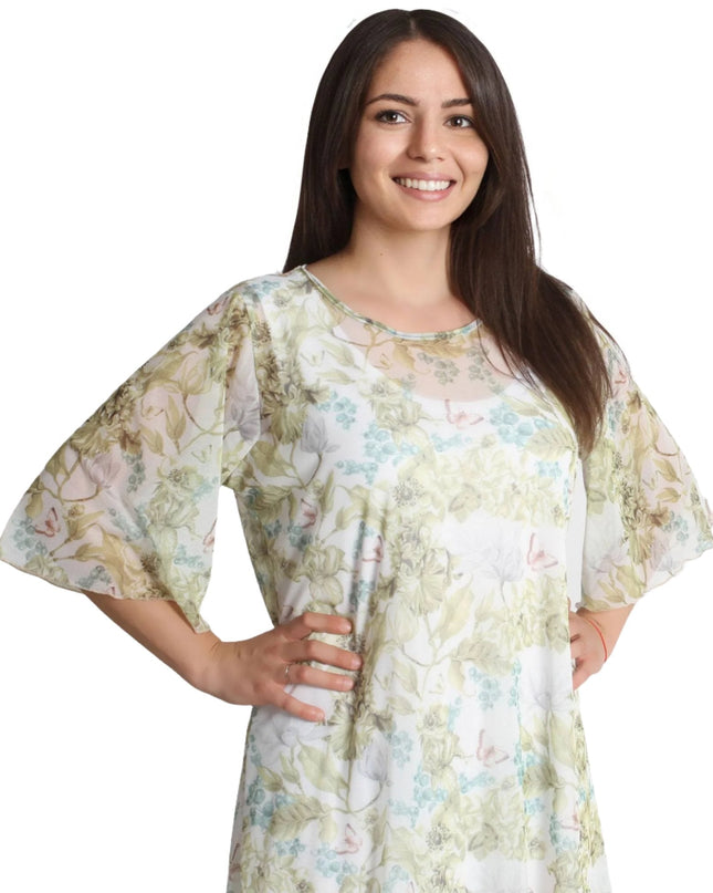 Цветна рокля от две части на цветя - Шифон - 3XL,4XL - Свободна Кройка - Пролет - Лято - Maxi Market