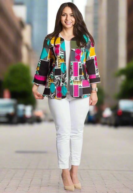 Цветно сако без копчета с 3/4 ръкави в макси размери - Maxi Market