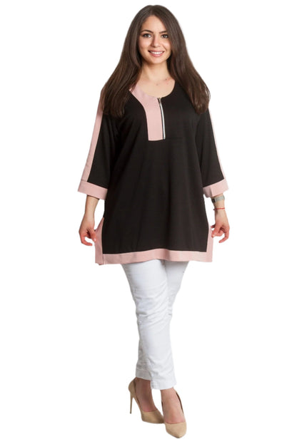 Туника с декоративен цип и розови акценти в големи размери - Maxi Market