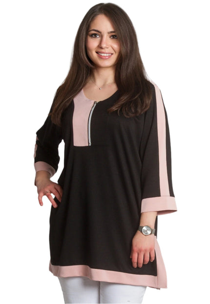 Туника с декоративен цип и розови акценти в големи размери - Maxi Market