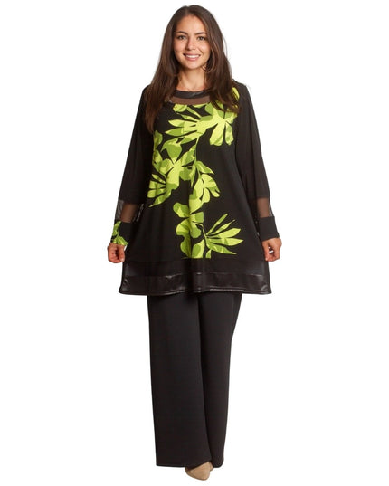 Туника с флорален принт в зелено и мрежести акценти - Maxi Market