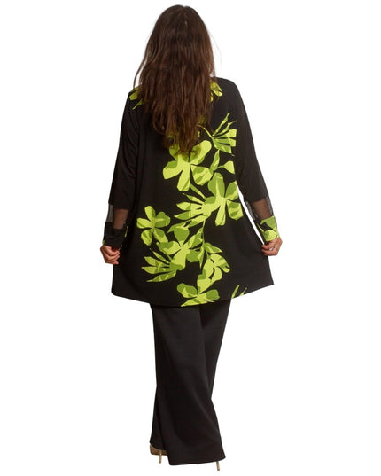 Туника с флорален принт в зелено и мрежести акценти - Maxi Market