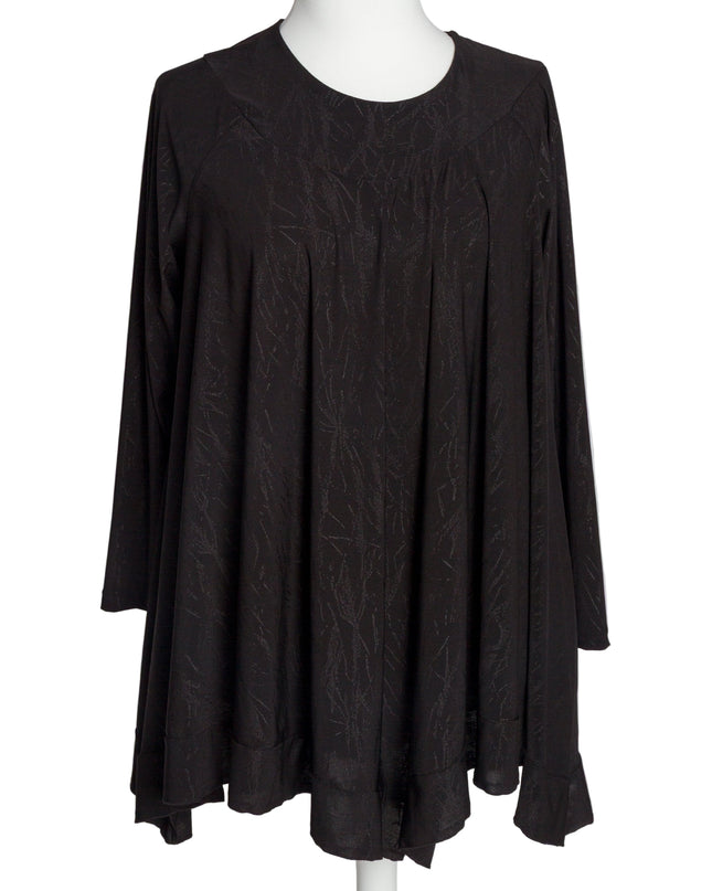 Черна елегантна туника с релефен десен в макси размери