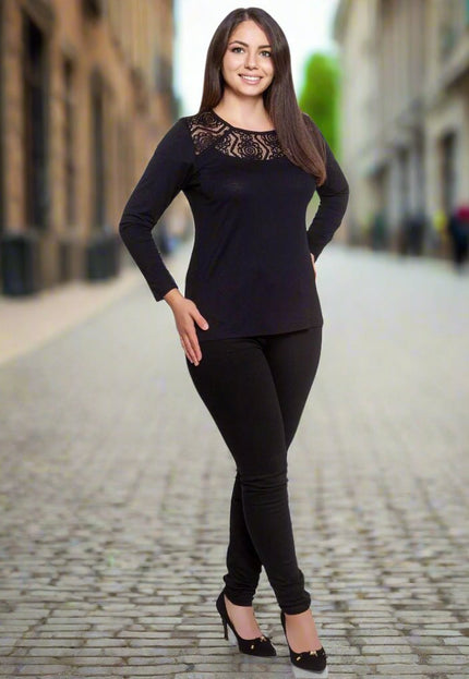 XL - 6XL Официална блуза с дантелено деколте - Удобна и еластична - Maxi Market