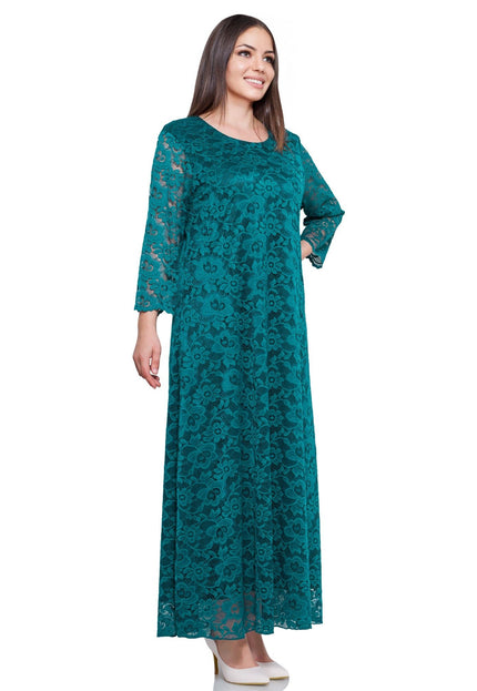 Зелена дамска рокля в макси размери - Официална макси рокля с кръгло деколте - Подходяща за всички сезони - Произведено в България - 100% Полиестер - Maxi Market