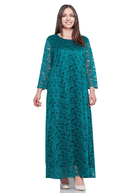 Зелена дамска рокля в макси размери - Официална макси рокля с кръгло деколте - Подходяща за всички сезони - Произведено в България - 100% Полиестер - Maxi Market