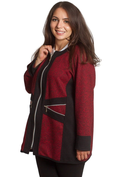 Жакет в бордо с цип и декоративни джобове в големи размери - Maxi Market