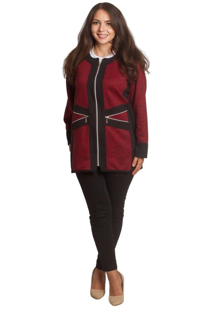 Жакет в бордо с цип и декоративни джобове в големи размери - Maxi Market