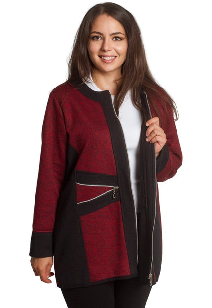 Жакет в бордо с цип и декоративни джобове в големи размери - Maxi Market