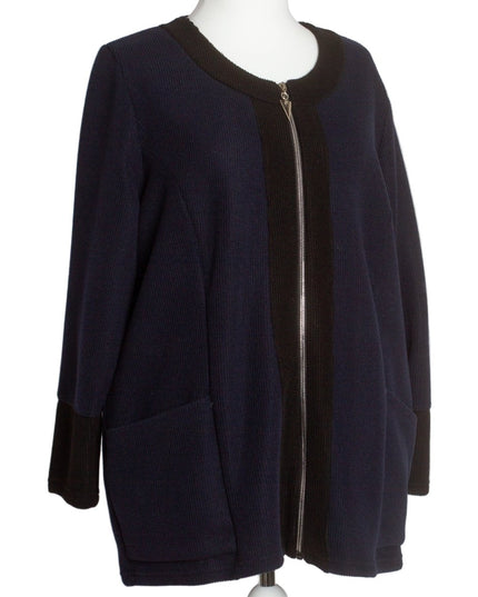 Жакет в големи размери в тъмносин цвят с обло деколте и цип - Maxi Market