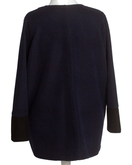 Жакет в големи размери в тъмносин цвят с обло деколте и цип - Maxi Market