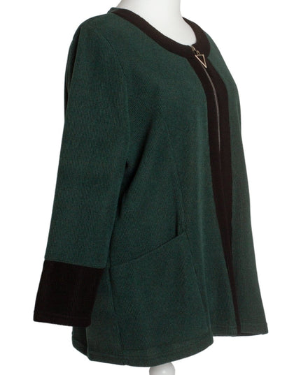 Жакет в големи размери в зелен цвят с обло деколте и цип - Maxi Market