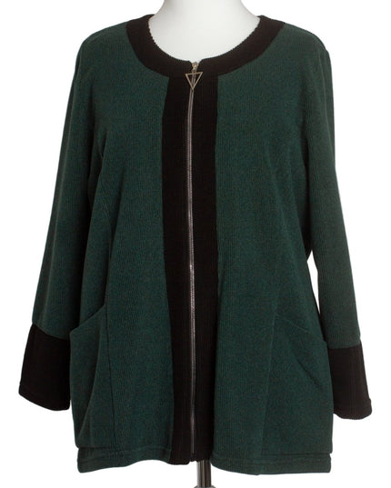 Жакет в големи размери в зелен цвят с обло деколте и цип - Maxi Market